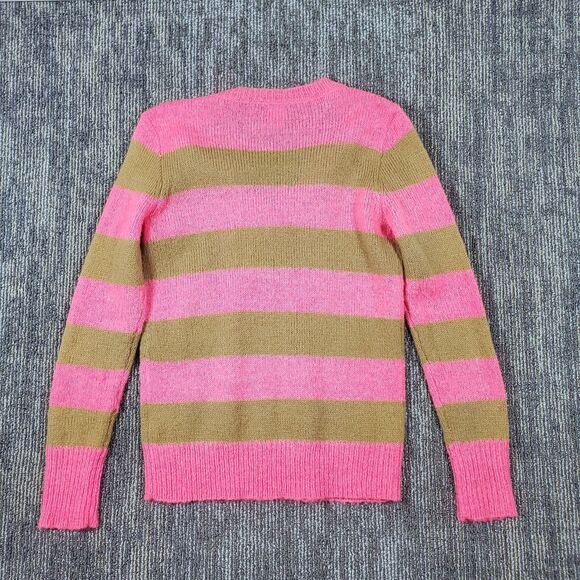 J. CREW Women’s XS Wool Mohair Blend V-Neck Button Shoulder Sweater Pink Striped - Picture 2 of 10